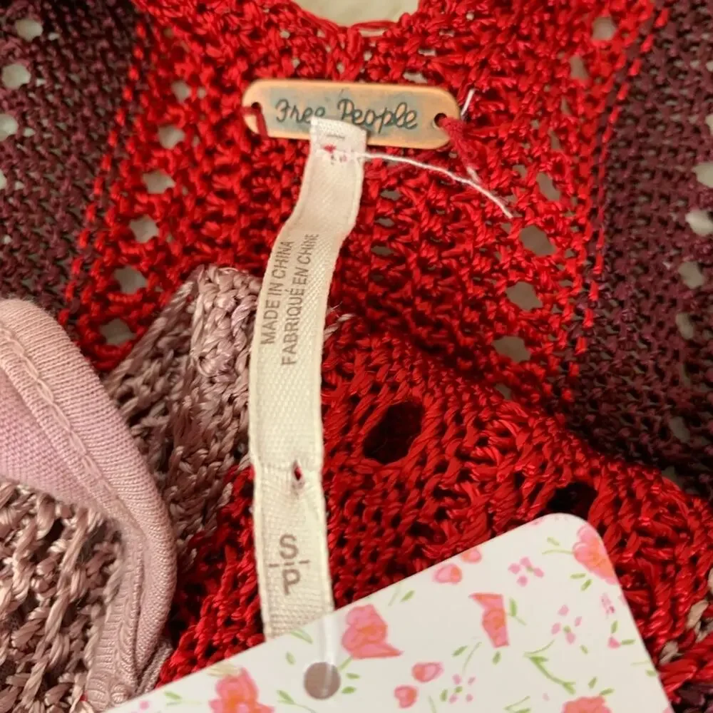 Free People Katie red orange crochet floral sleeveless dress size Small NWT